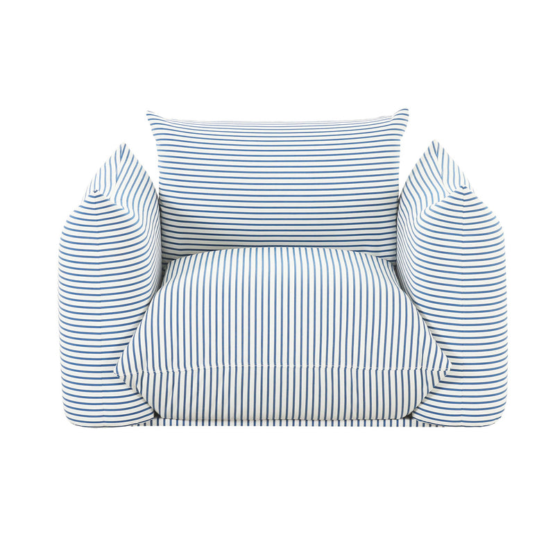 Barts Pearl and Blue Striped Stuffed Outdoor Armchair
