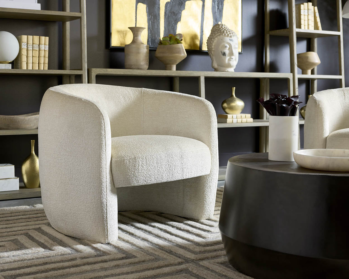 Mircea Ivory Plush Upholstered Curved Accent Chair