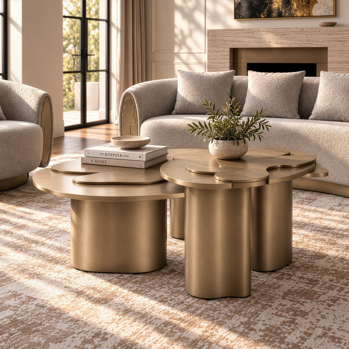 Meline Modern Antique Brass Nesting Coffee Table Set