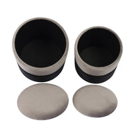 Lia Round Grey and Black Performance Velvet Storage Ottomans (Set of 2)