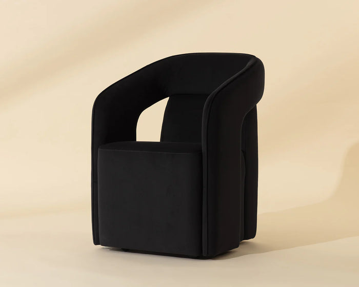 Kendrick Black Upholstered Wheeled Dining Armchair
