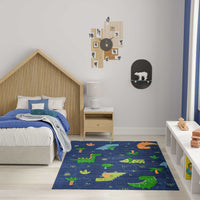 Dinosaurs Navy Multicolour Area Rug