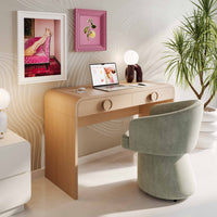 Jenny 48 Natural Ash 2-Drawer Vanity Desk with Mirror