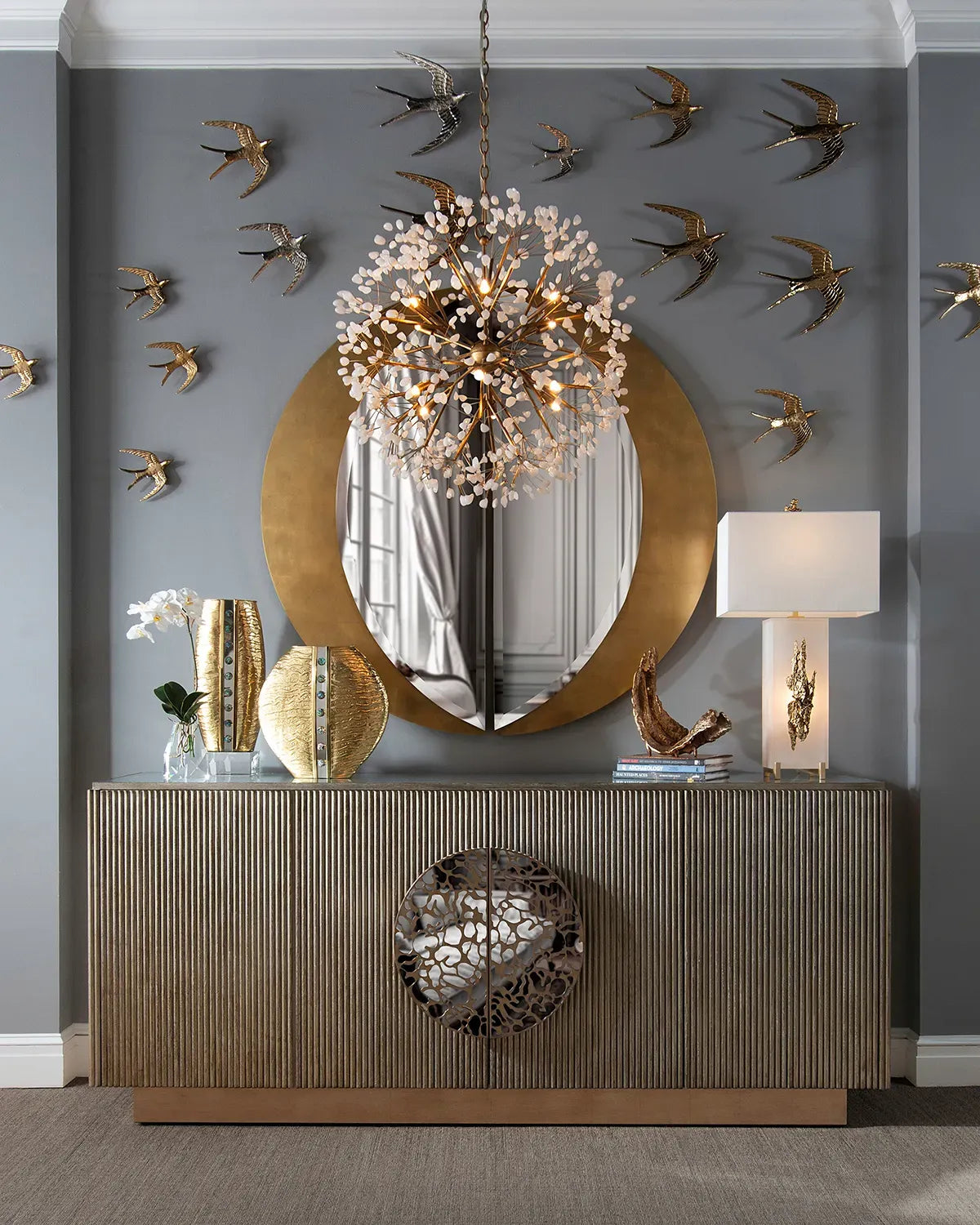 Birds in Flight Polished Brass Metal Wall Art (Set of 3)