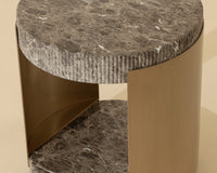 Cavette Dark Emperador Faux Marble & Brass End Table- Indoor/Outdoor