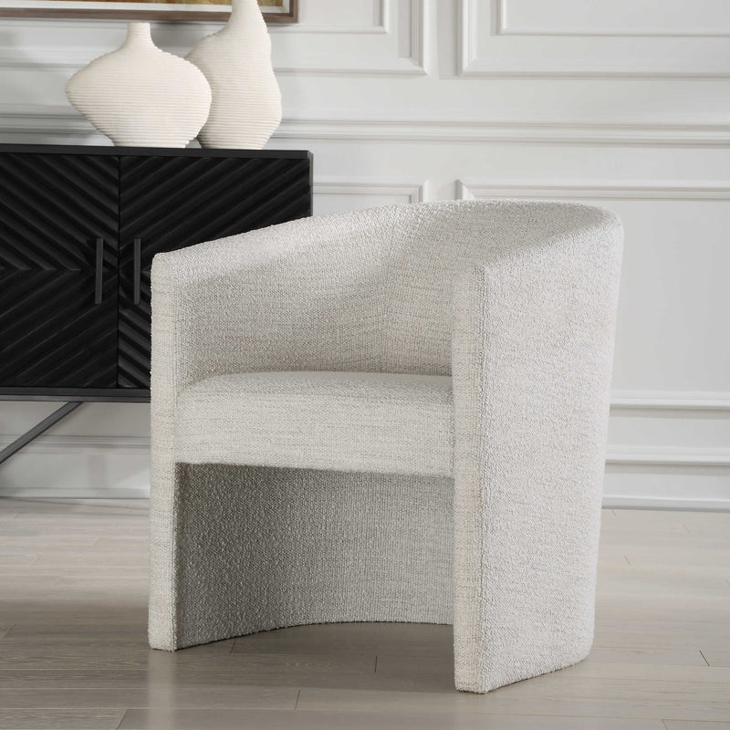 Barrel White Boucle Dining Chair