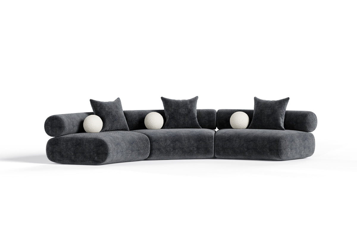 Evelyn 3 Piece Dark Grey Curved Modular Sectional Sofa
