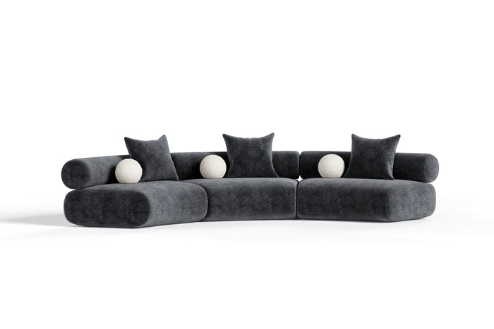 Evelyn 3 Piece Dark Grey Curved Modular Sectional Sofa