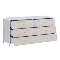 Ameline Pastel Blue Rattan 6 Drawer Dresser
