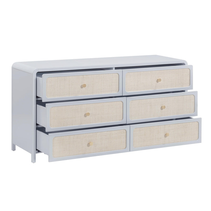 Ameline Pastel Blue Rattan 6 Drawer Dresser