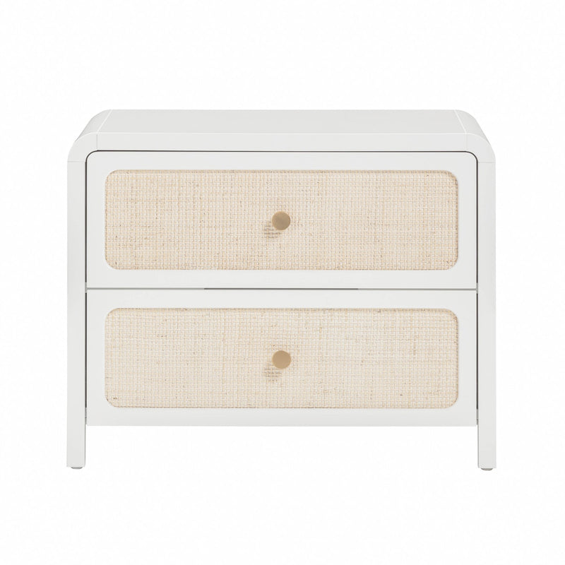 Ameline White Rattan 2 Drawer Nightstand
