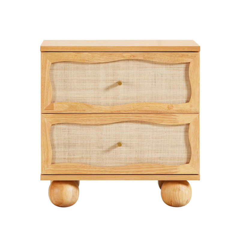 Grappa Natural Wood & Rattan Wavy Nightstand