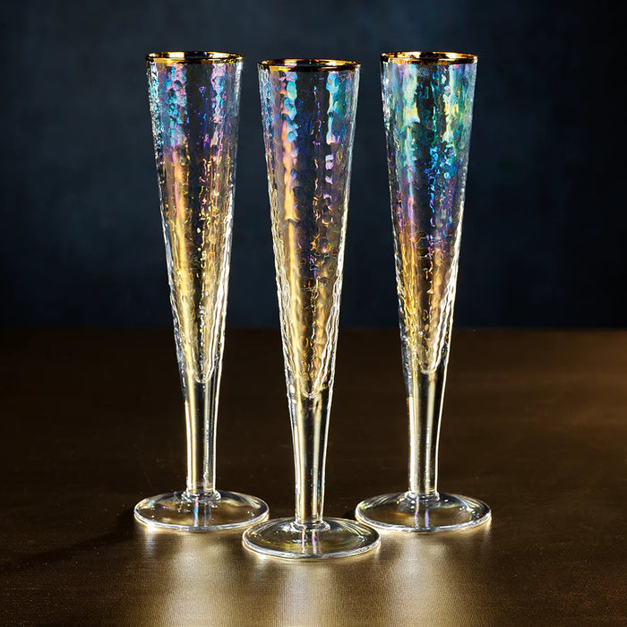 Aperitivo Slim Champagne Flute Luster with Gold Rim - Set of 12