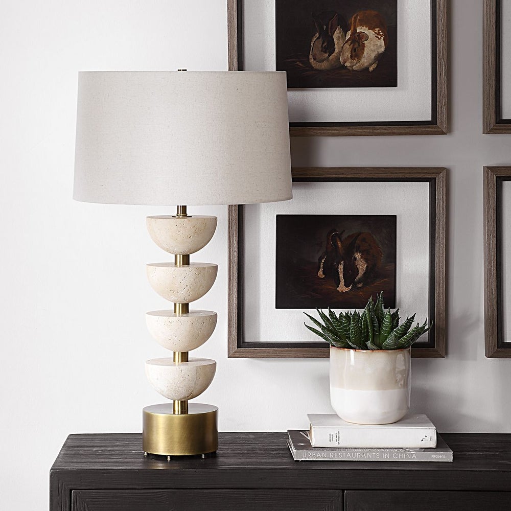 Braye Stacked Travertine & Gold Table Lamp