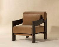 Reizo Camel Fabric & Distressed Brown Oak Accent Chair