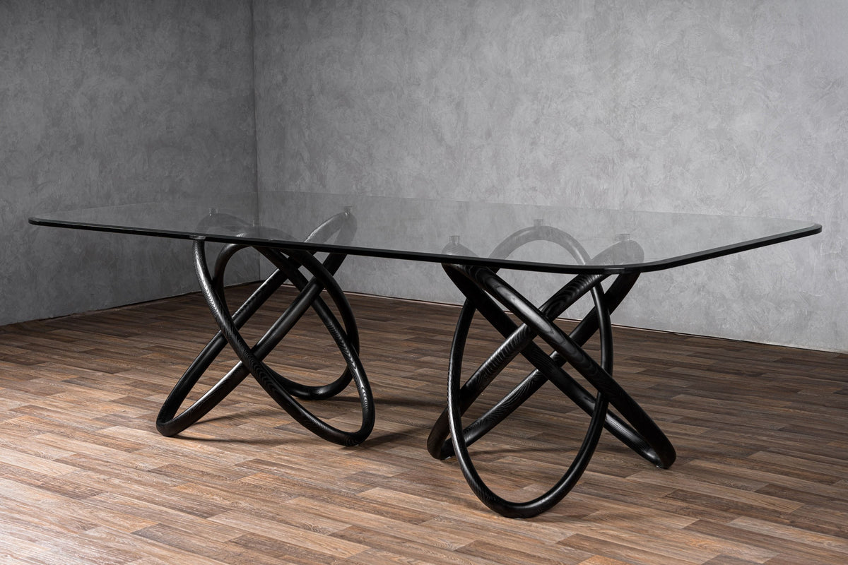 Caroline Modern Glass & Black Ash Dining Table