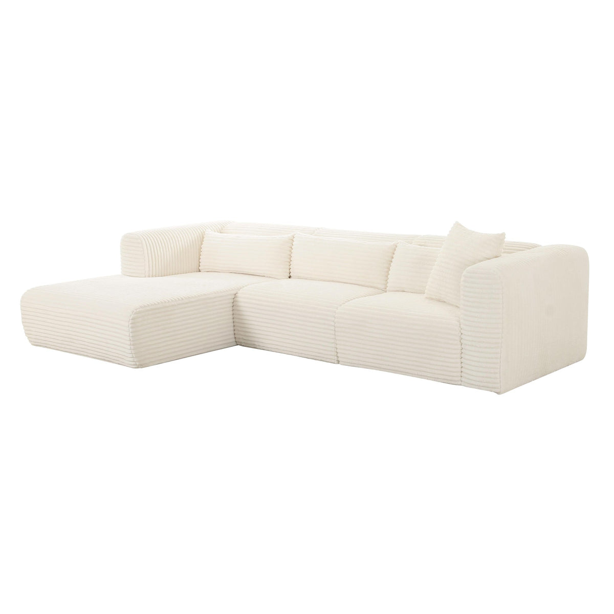 Telav 118" Fluffy Oversized Cream Performance Corduroy Modular LAF Sectional