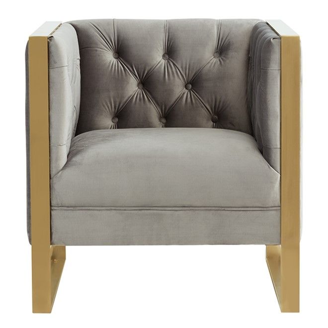 Cybele Modern Grey Velvet & Gold Accent Chair