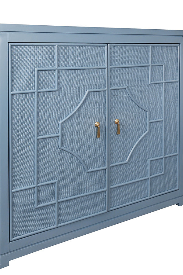 Cove 58" Capri Blue Rattan Overlay Cabinet