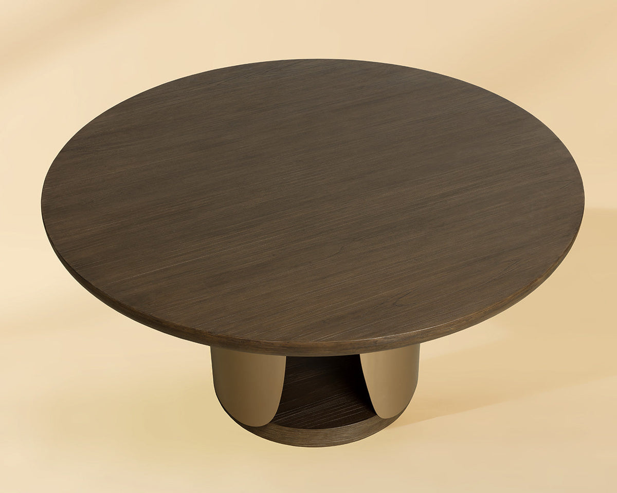 Sultana 59" Dark Oak Concrete & Brushed Brass Round Dining Table - Indoor/Outdoor