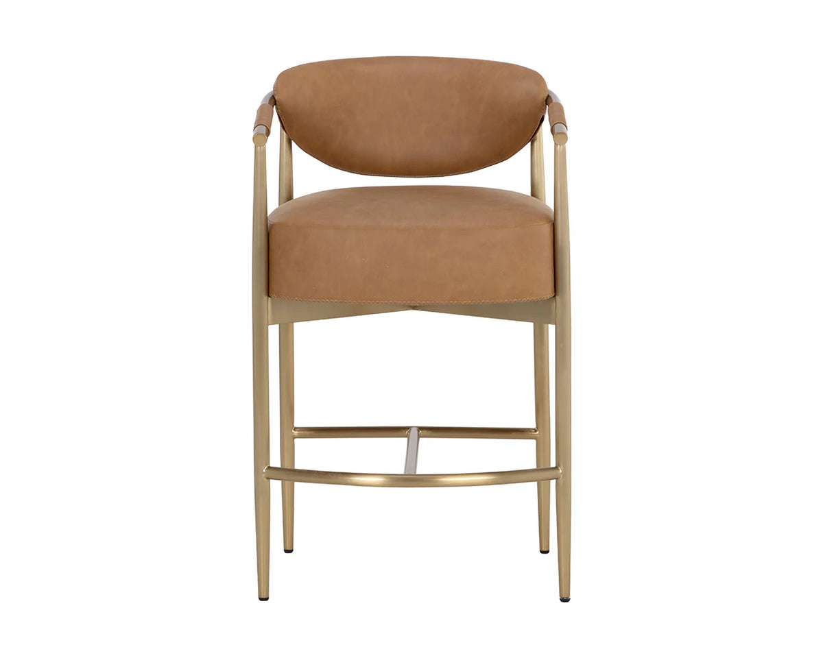 Heloise Cognac Faux Leather & Gold Counter Stool