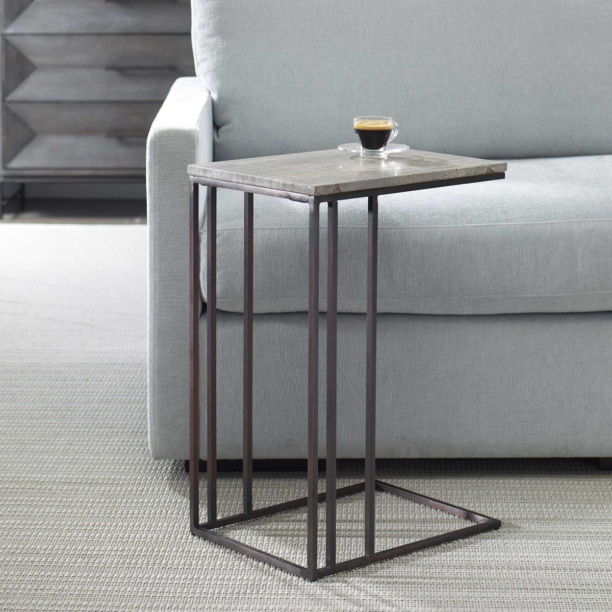 Theo Travertine & Dark Bronze Accent Table