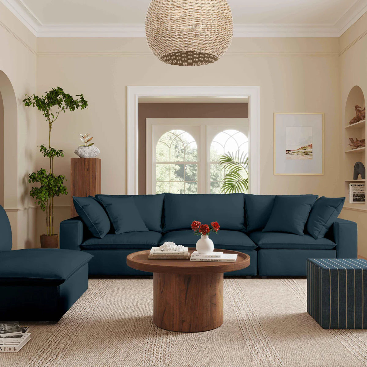 Cali Navy Performance Fabric Modular Armless Chair