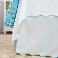 Adira Scalloped Blue & White Scalloped Dorm Bedskirt