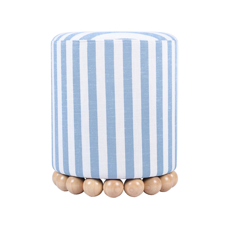 Dex Pastel Blue Striped Linen Ottoman