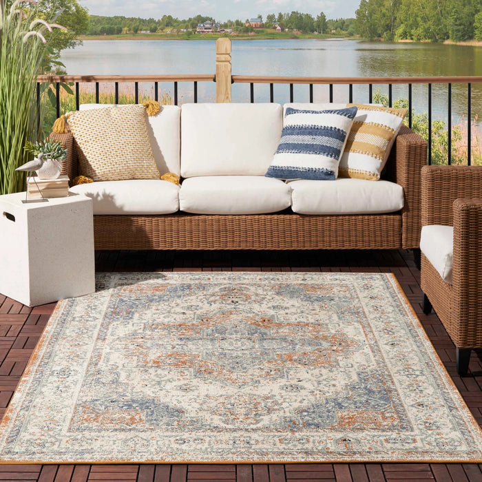 Yasna Medalian Beige/Blue Indoor/Outdoor Area Rug