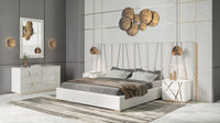 Ivo Modern White Faux Leather & Gold Bed With Nightstands