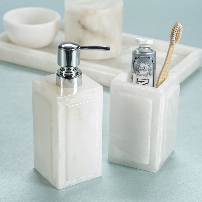 Côte d'Azur Alabaster Brush and Comb Holder - Set of 4
