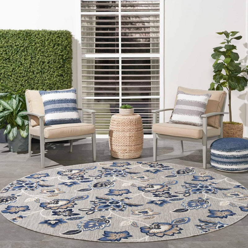 Annitra Indoor/Outdoor Blue & Grey Floral Area Rug - Elegance Collection