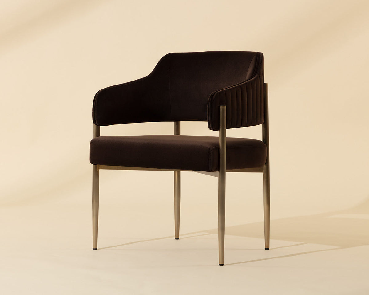 Tova Mink Plush Fabric & Stainless Steel Dining Armchair