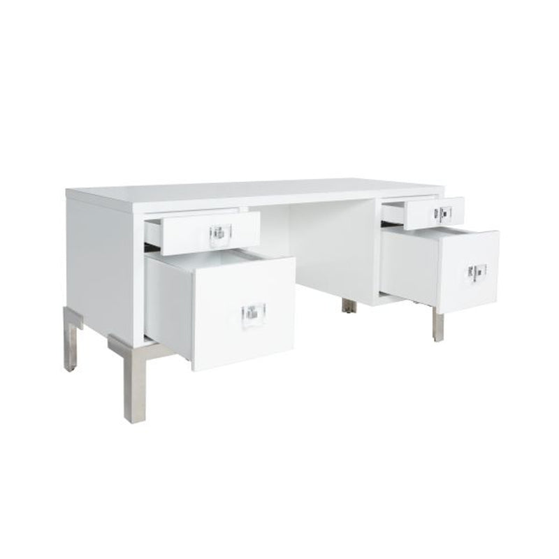 Camilla White Desk with Acrylic & Silver Accents