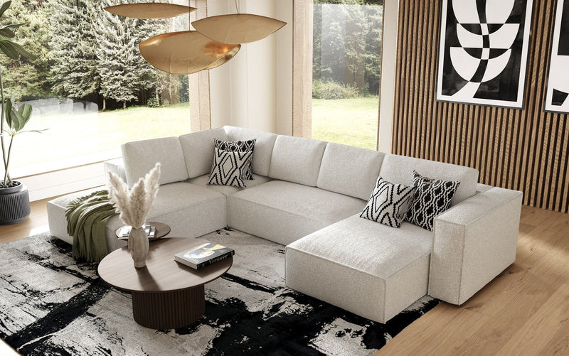 Luce Modern White Fabric Sectional Sofa W/ Right Facing Chaise