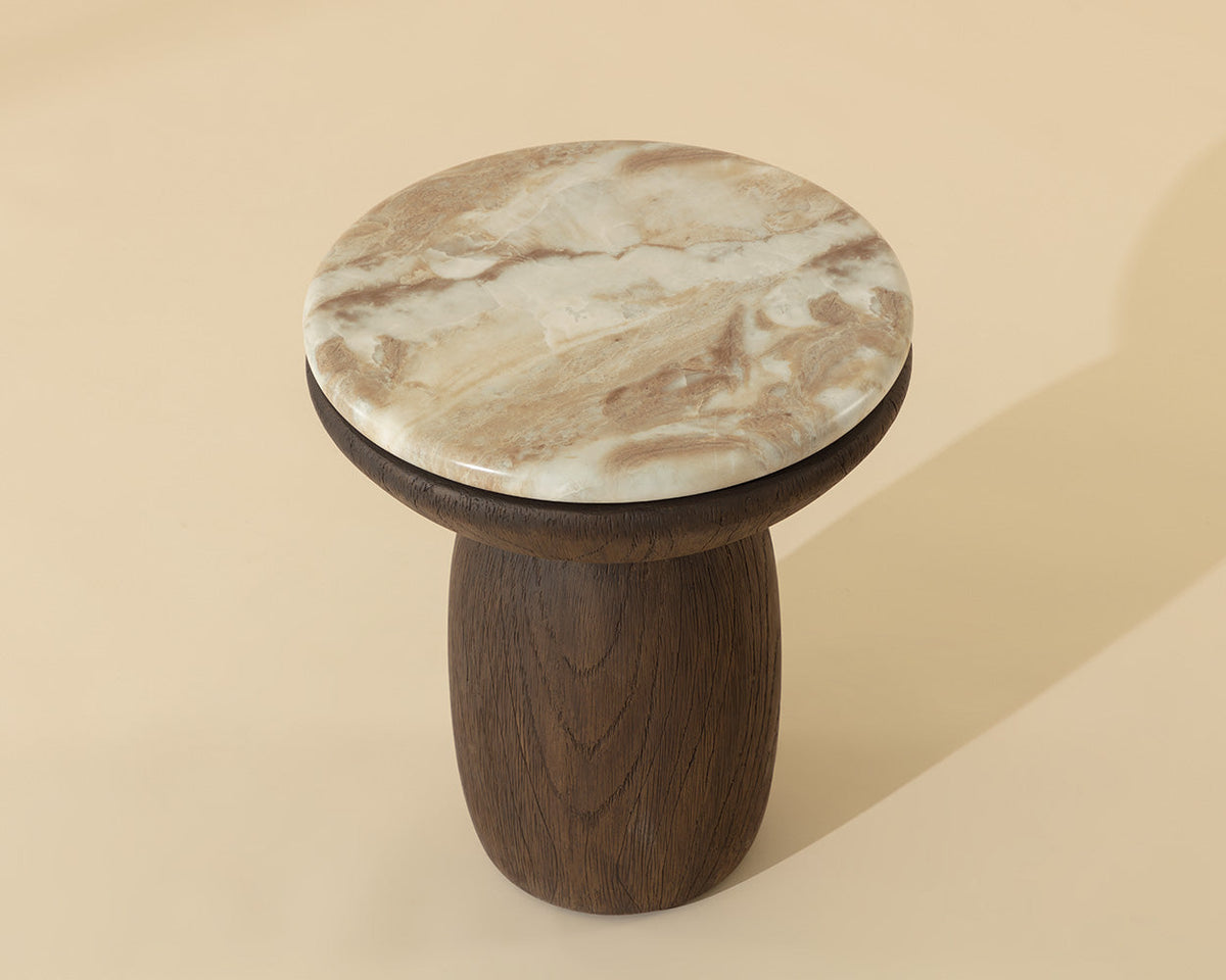 Orula Faux Marble & Brown Oak Concrete Indoor/Outdoor Accent Table