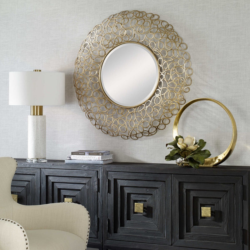 Penelope 42" Curled Gold Leaf Round Mirror