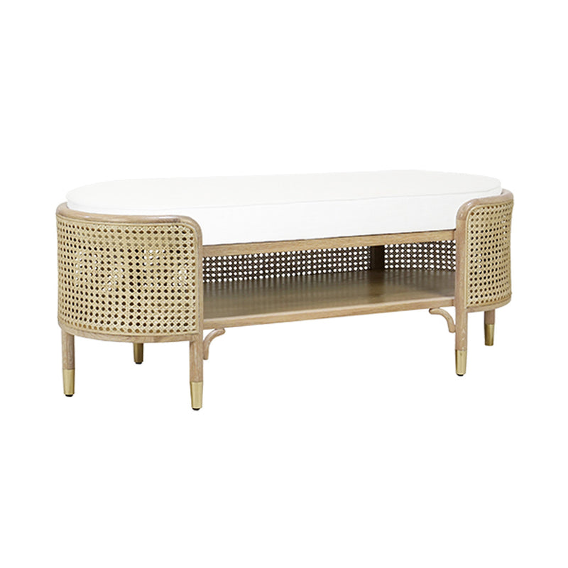Dahlia Natural Woven Cane & Cerused Oak Bench