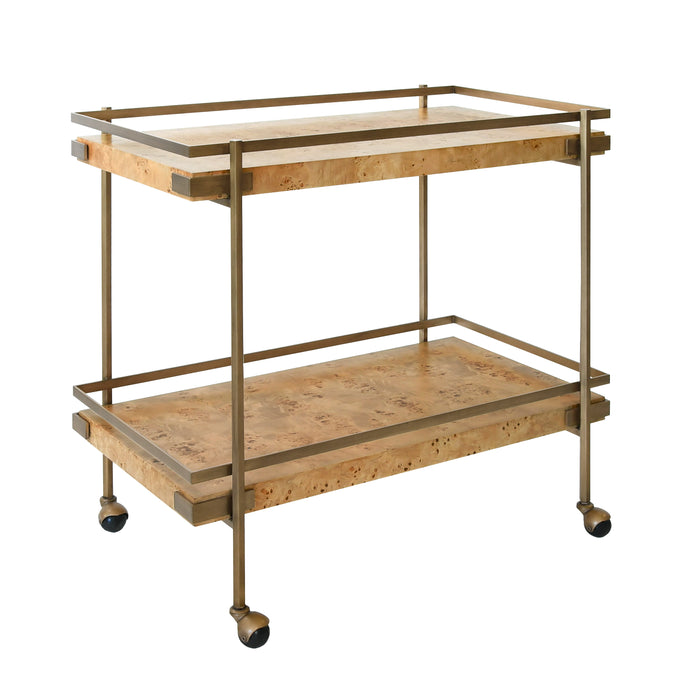 Georgiana Burl Wood & Brass Bar Cart