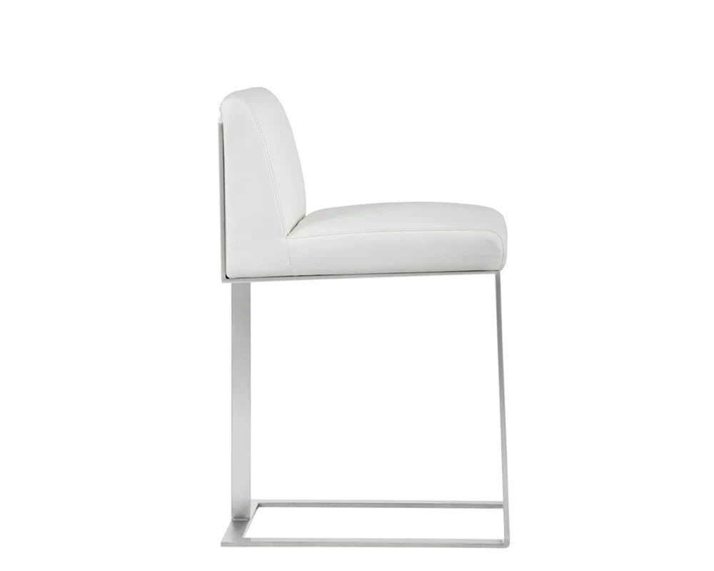 Dean White Bonded Leather & Brushed Stainless Steel Counter Stool