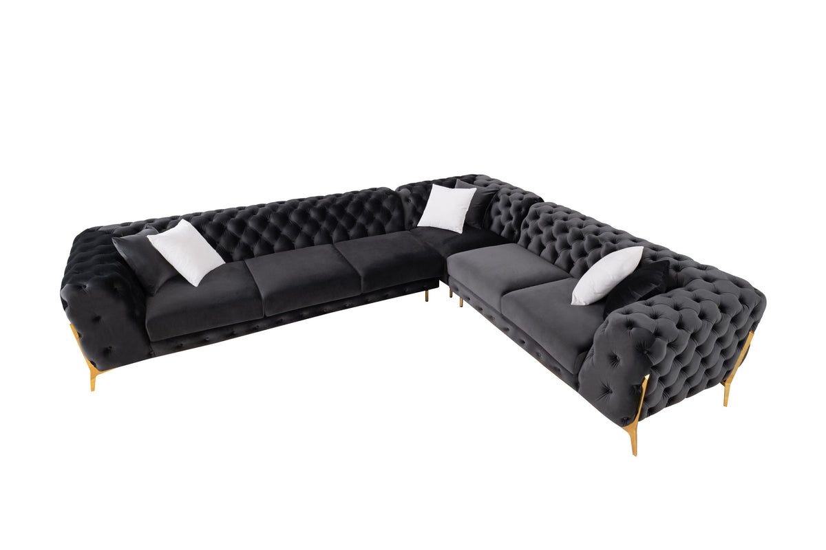 Bronte Black Velvet Transitional Sectional Sofa