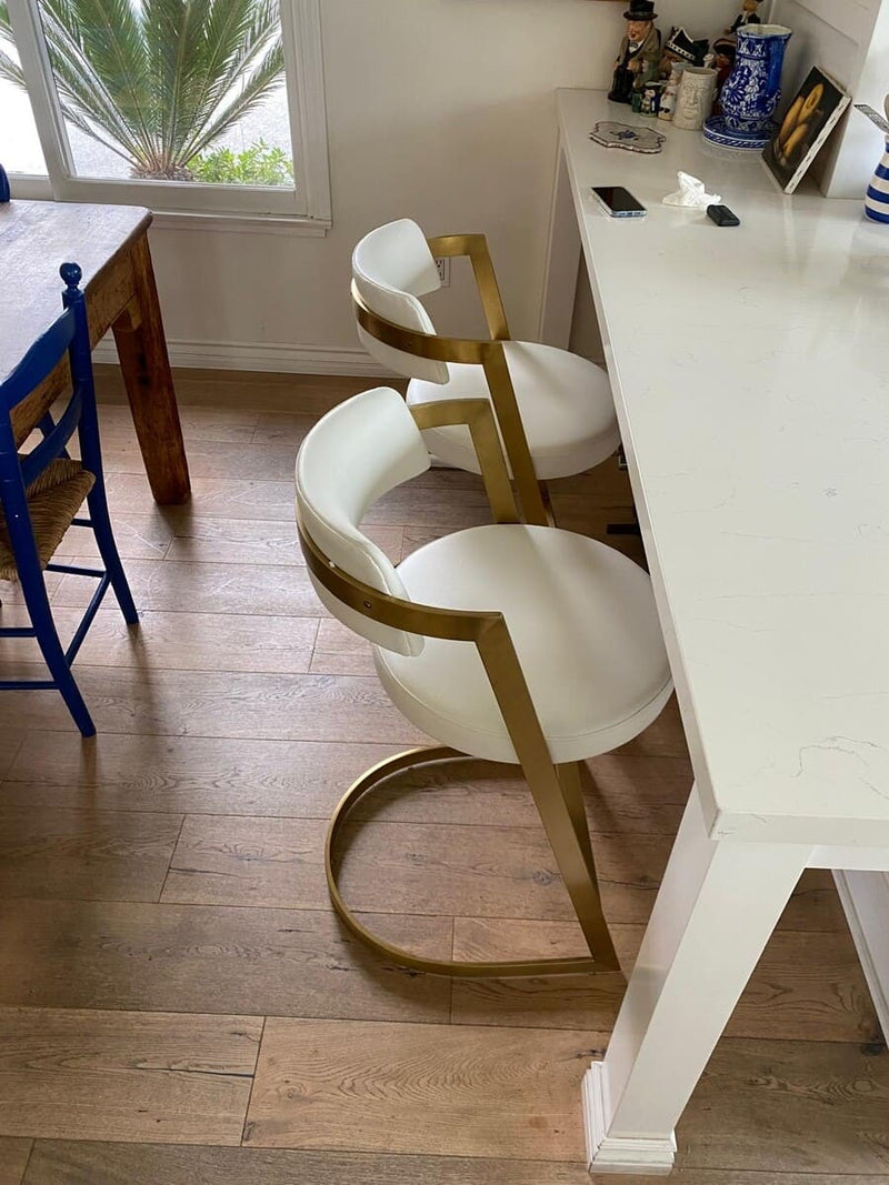 Diana White Leatherette & Gold Counter Stool