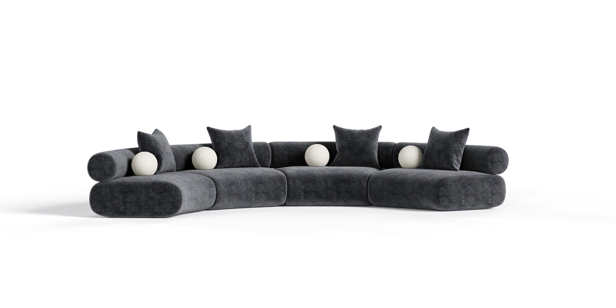 Evelyn 4 Piece Dark Grey Curved Modular Sectional Sofa