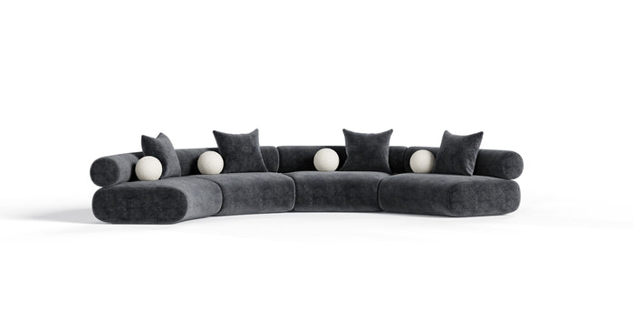 Evelyn 4 Piece Dark Grey Curved Modular Sectional Sofa