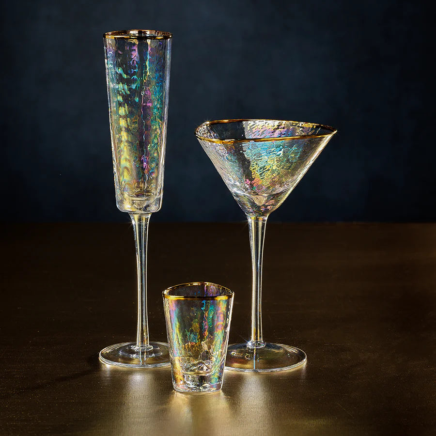 Aperitivo Triangular Champagne Flute Luster with Gold Rim - Set of 12