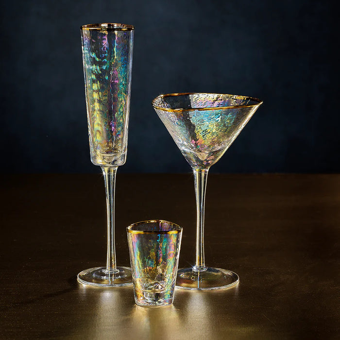 Aperitivo Triangular Champagne Flute Luster with Gold Rim - Set of 12