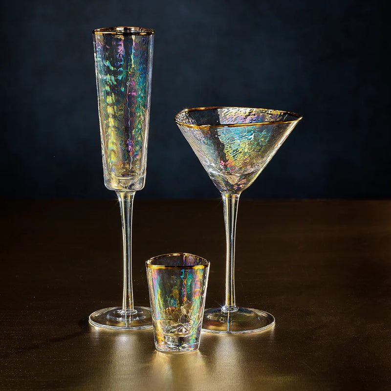 Aperitivo Triangular Champagne Flute Luster with Gold Rim - Set of 12
