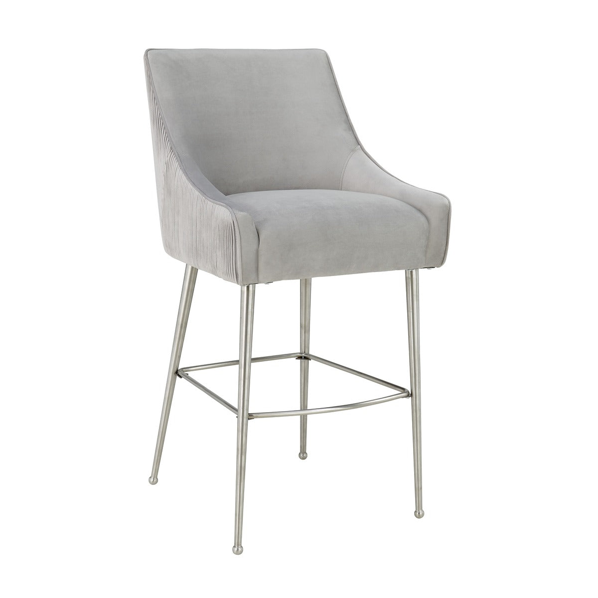Prado Pleated Light Grey Velvet Counter Stool - Luxury Living Collection