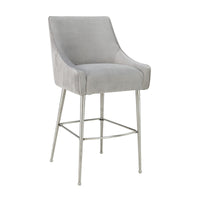 Prado Pleated Light Grey Velvet Counter Stool - Luxury Living Collection